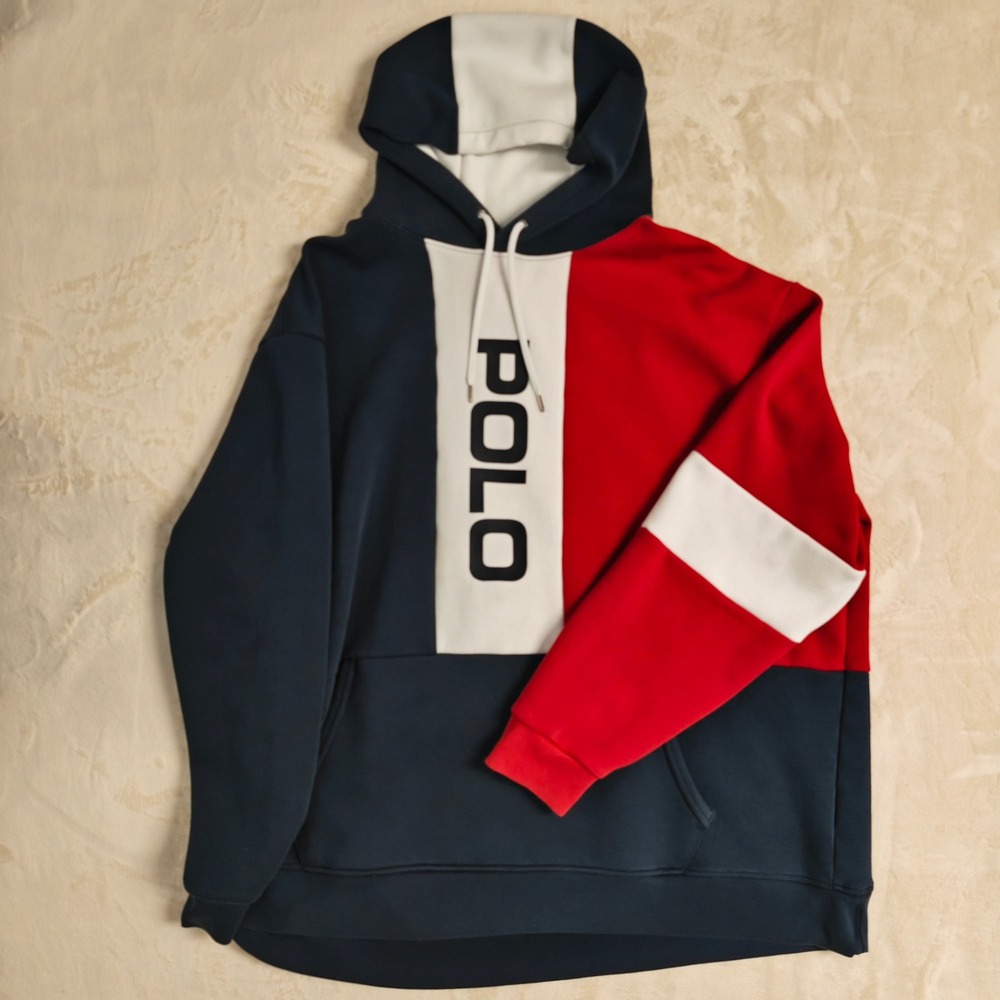 Polo Ralph Lauren Mens 3XLT Colorblock Hoodie Navy Red White Big & Tall Pullover